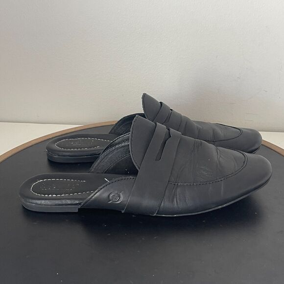 BORN Shoes Womens 5.5 Black Leather Slip On Mules Cushioned Comfort‎ Loafers - Picture 1 of 10